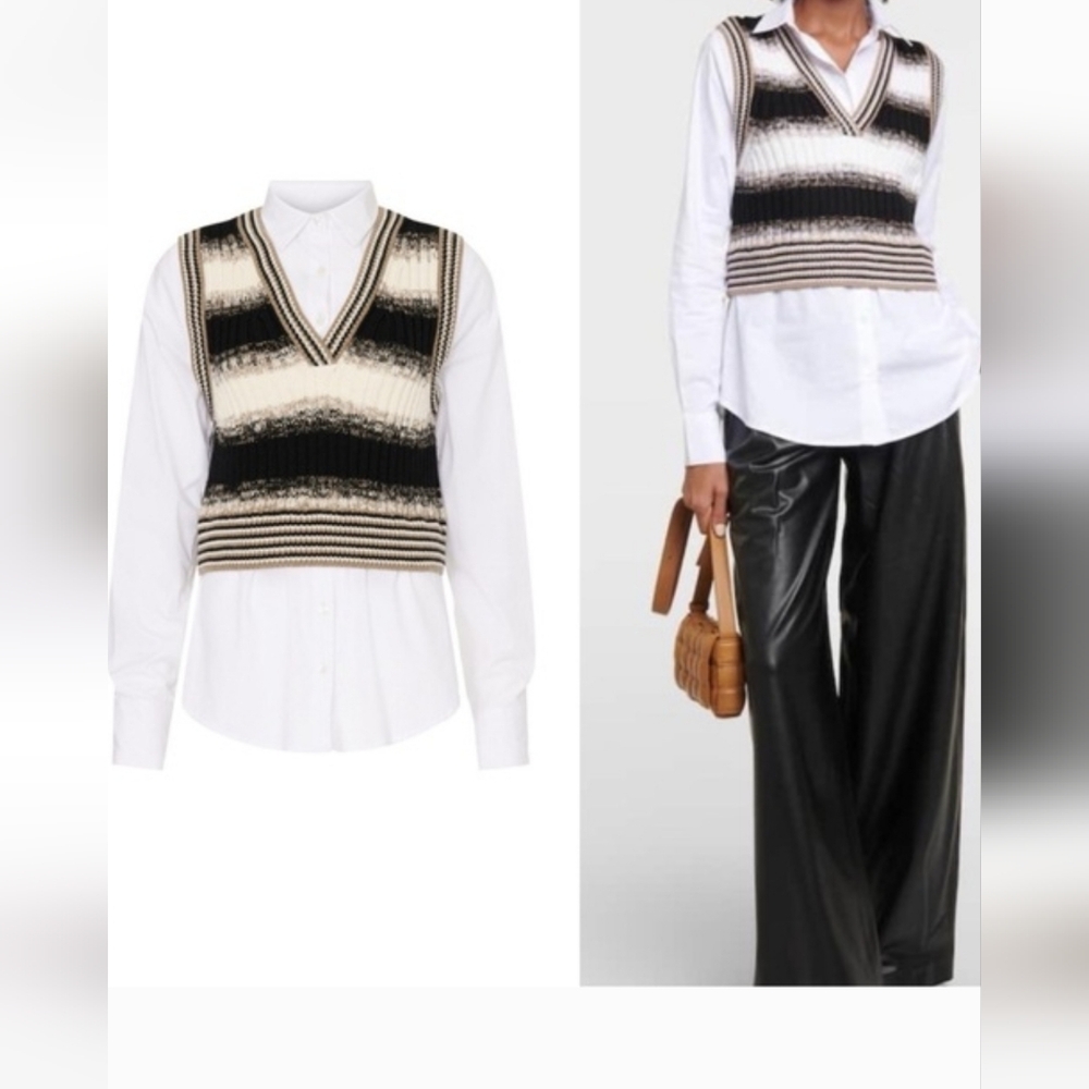 Veronica Beard Spear Mixed-Media  Vest  And Shirt  NWOT - Picture 3 of 16